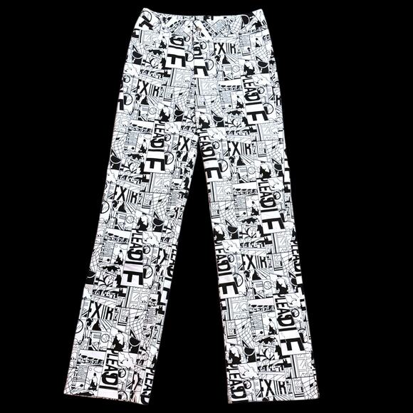 Princess Polly Newsprint Pants Women’s All Over Print White Black Straight Sz 6 - Picture 1 of 5